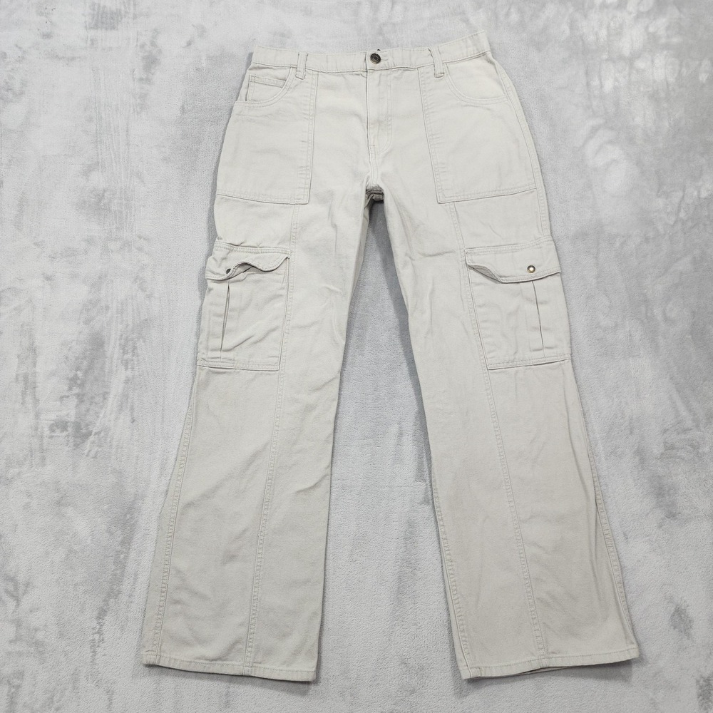 Aéropostale Pants Mens L Beige Utility Cargo Canvas Elastic Waist Workwear